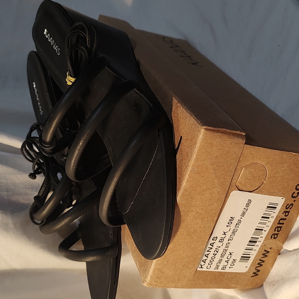 New KAANAS leather imported ankle wrapped wedge